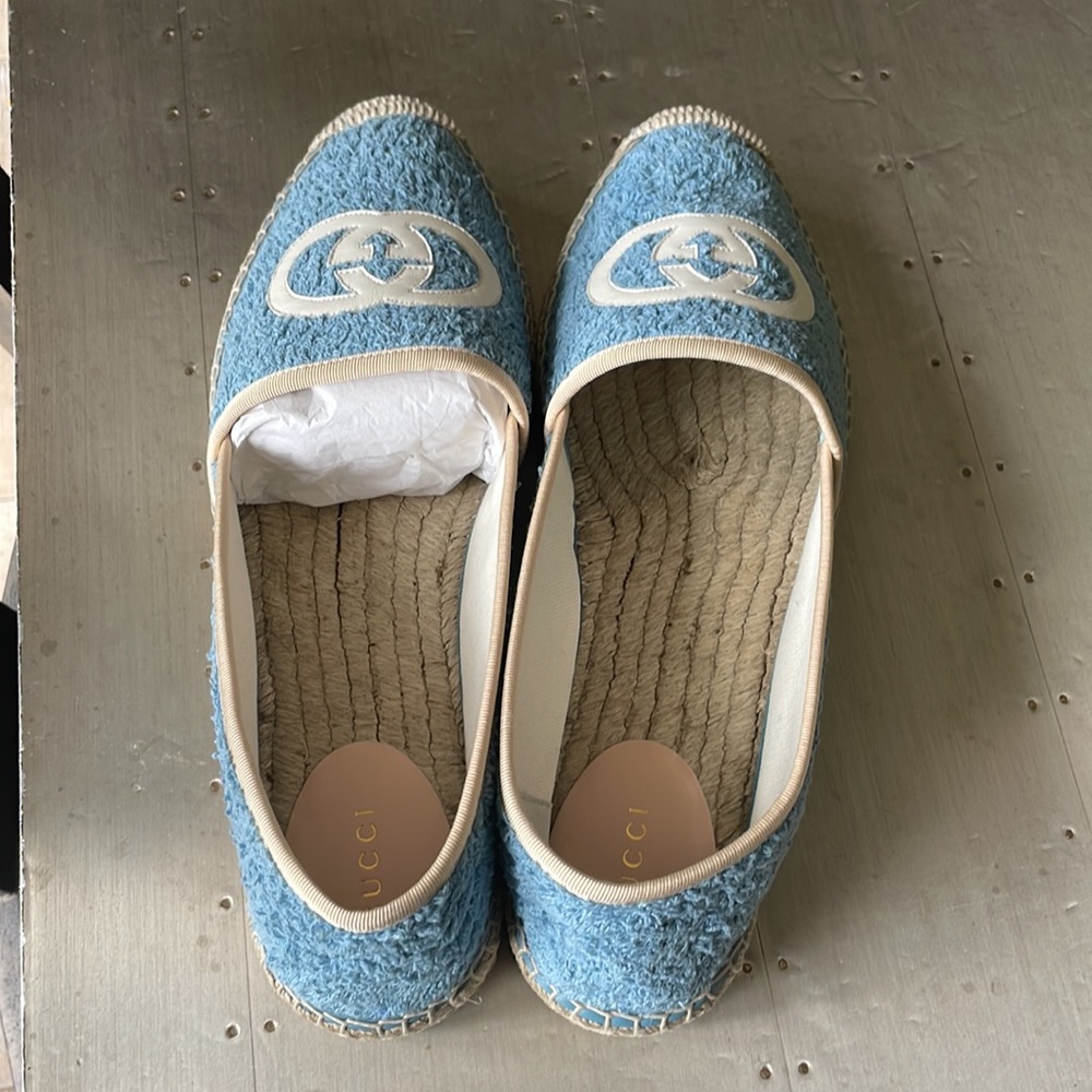 Gucci blue terrycloth fabric espadrilles flats sz 41.5 - Picture 6 of 14